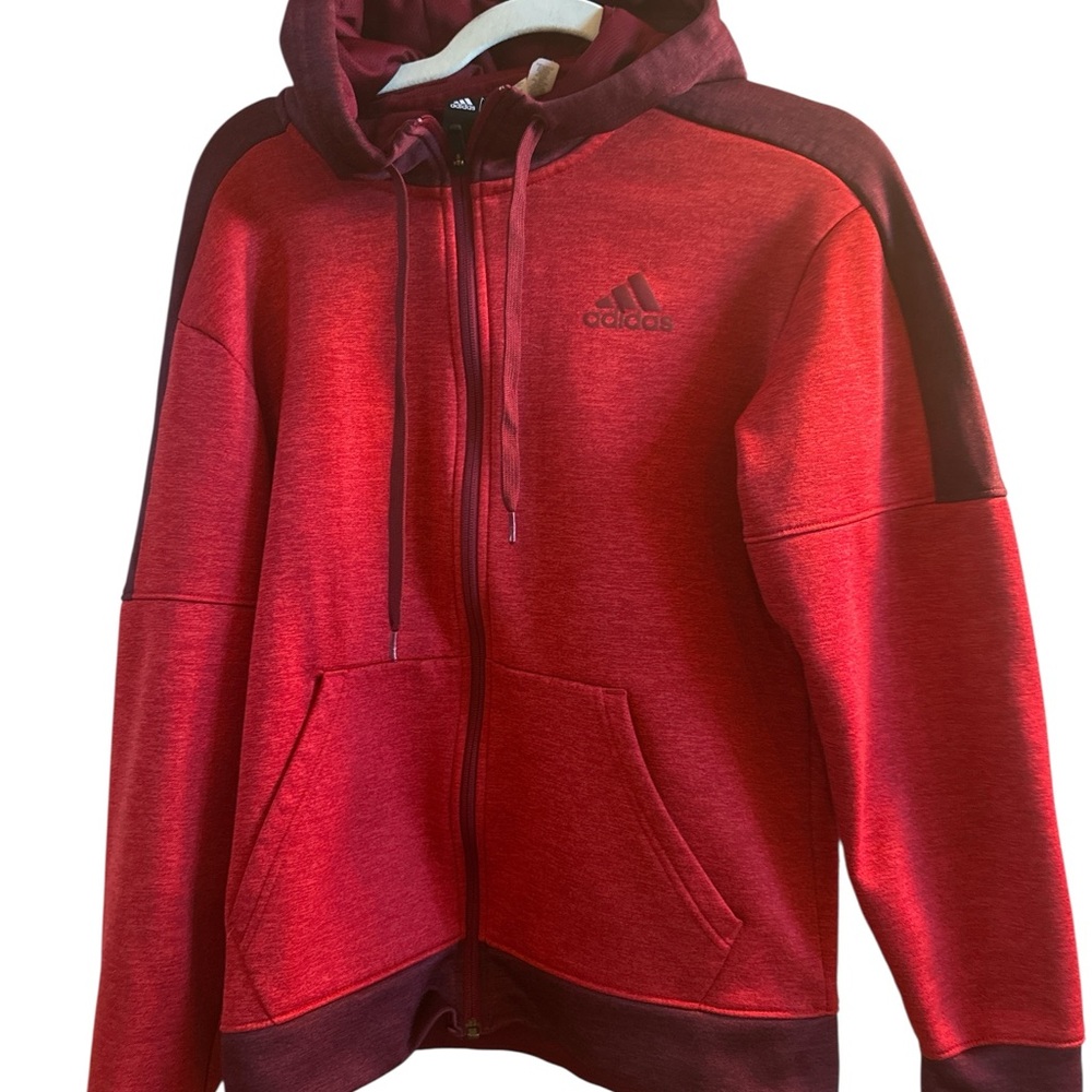 Adidas Men’s Size Small Climawarm Red Burgundy Full Zip Hoodie Jacket Pockets